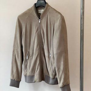 REISS beige suede bomber jacket